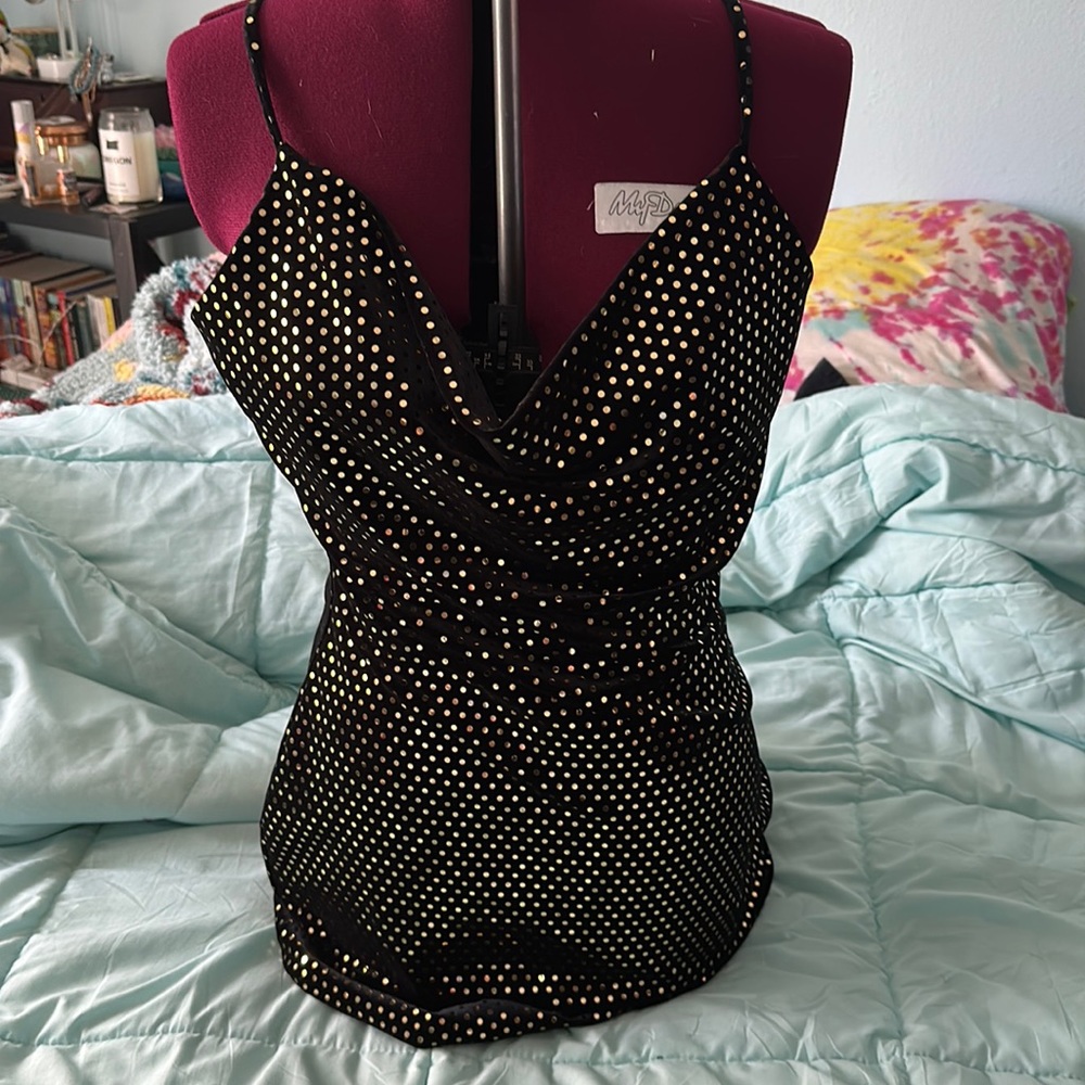 New Sparkly Cowl Neck Mini Dress